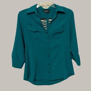 Dark Turquoise Business Button-Up Shirt Women's Small